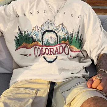 남성용 내추럴 월드 티셔츠, 레터 그래픽 프린트, 캐주얼 패션 트렌드, 라운드 넥, 반팔, 일상