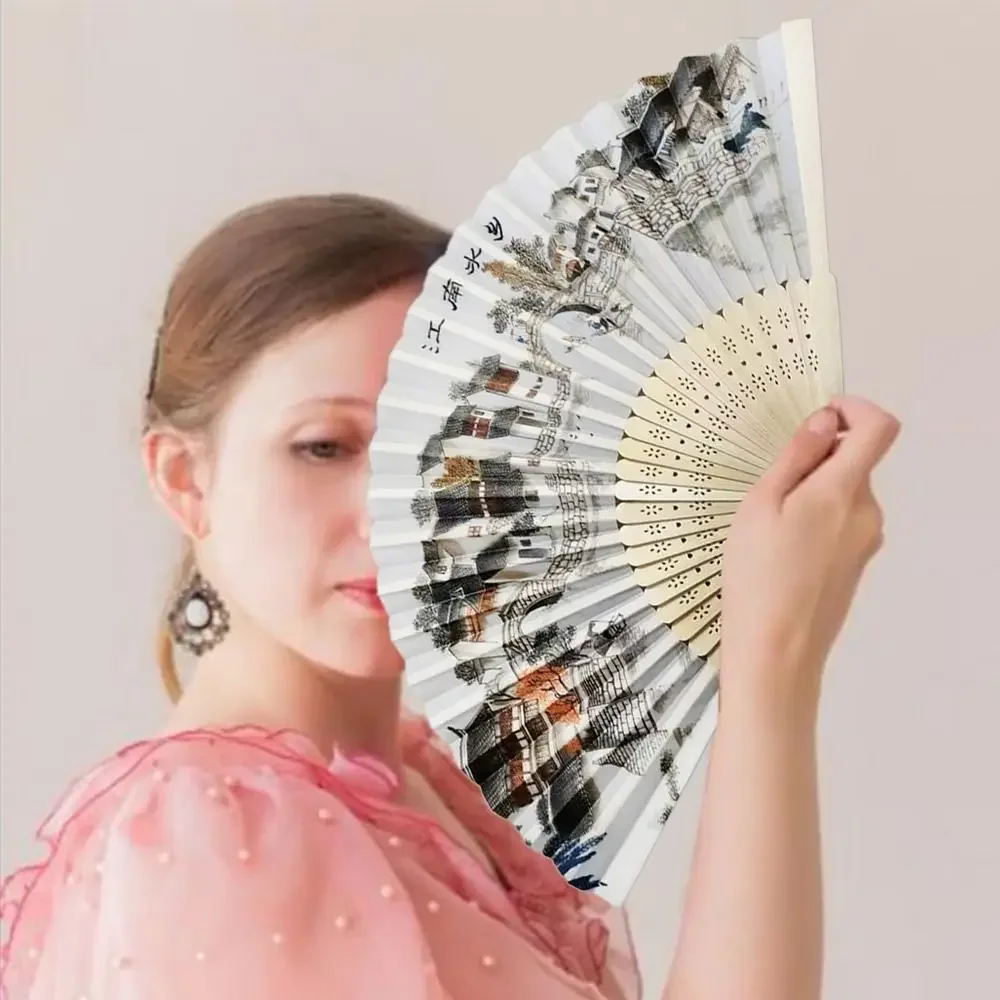 Elegant Silk Vintage Folding Fan with Colorful Tassel - Bamboo Hand Fan for Classical Dance and Home Decor