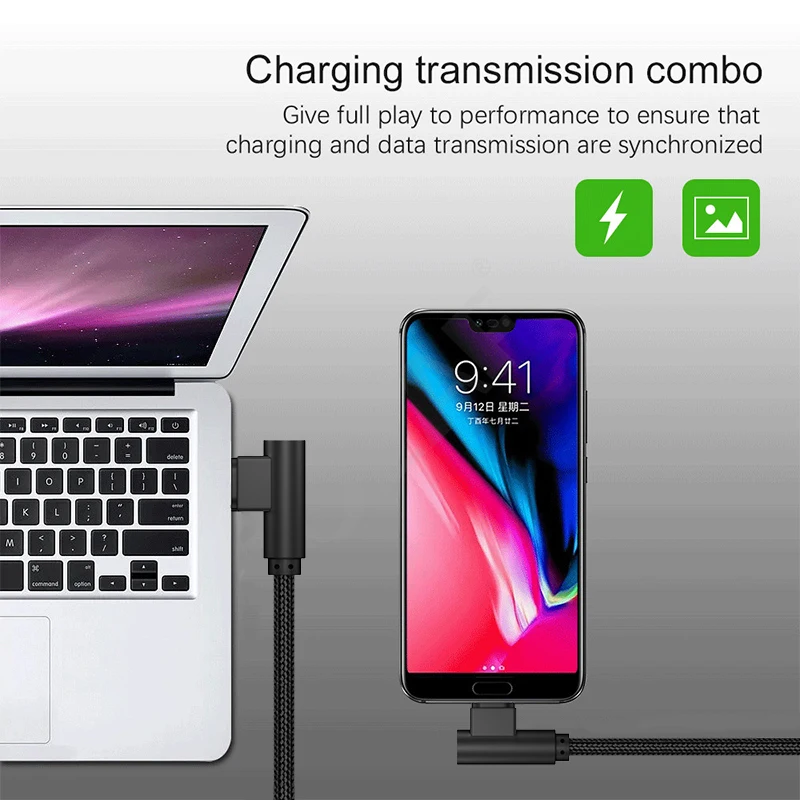 1m 2m 3m 90도 USB C 2.4A 충전 데이터 케이블 직각 엘보우 USB to 타입-C 브레이디드 케이블 모바일 폰 USB-C 기기용