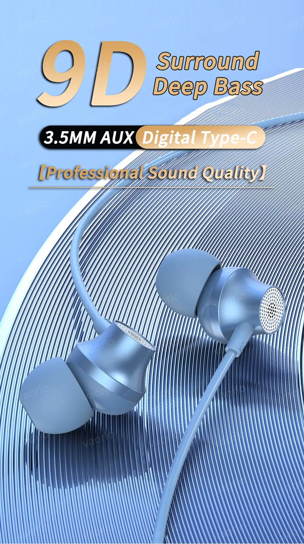 Description Picture 2 of itemDigital Chip Wired Earphone 3.5mm AUX/Type C 9D HiFi Surround Heavy Bass In-Ear Headsets For Samsung Huawei Iconic Brand OPPO iPad PC