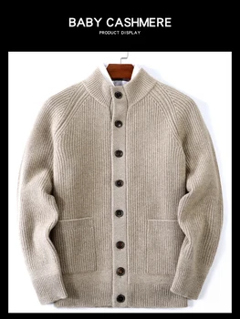 Pull en cachemire pur à 100 % pour homme, cardigan à col roulé mi-haut, veste tricotée pour l'hiver, pull épais haut de gamme pour affaires