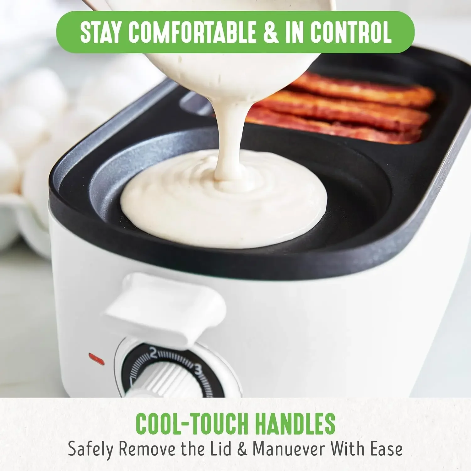 3-in-1 Breakfast Maker Station, Healthy Ceramic Nonstick Dual Griddles for Eggs Meat Sausage Bacon Pancakes 5