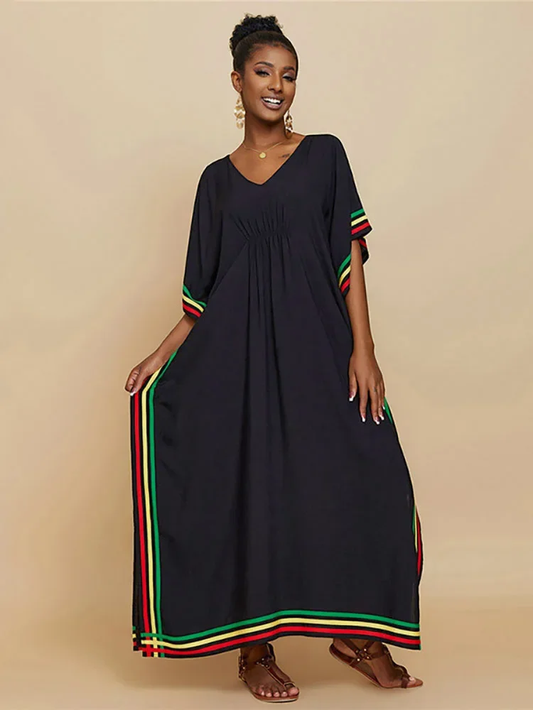 

Fashion Black Women Beach Dress Kaftan 2023 Sexy Bikini Cover-ups Maxi Dresses Woman Clothes Pareo Summer Robe Beachwear Sarong