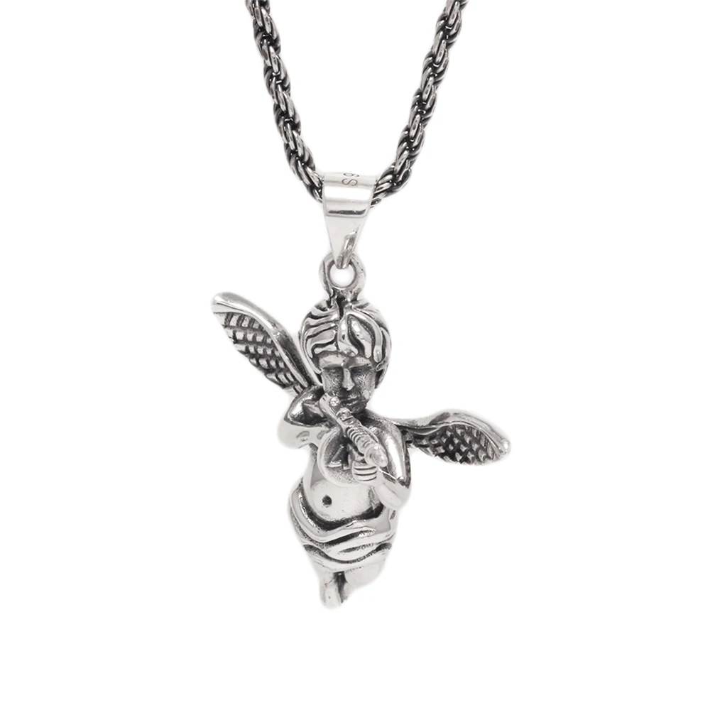 925 Retro Sterling Silver Cupid Pendant Necklace Pendant Gift Religious Jewelry For Men and Women