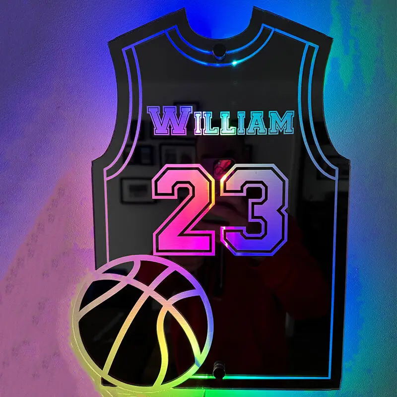 Custom Football Shirt LED Mirror-Personalized Acrylic Gift for Dad, Man Cave Wall Decor (Christmas/Birthday/Father's Day)