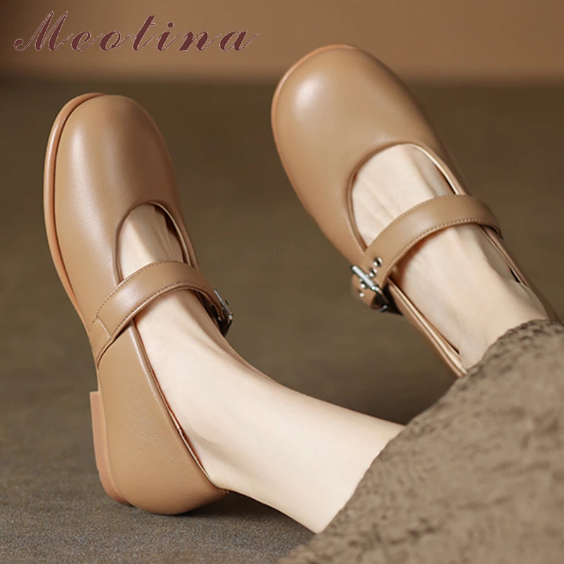 

Женские перчатки Meotina, туфли из натуральной овечьей кожи, с круглым носком, перчатки с пряжкой, на плоской подошве, демисезонные, абрикосовые