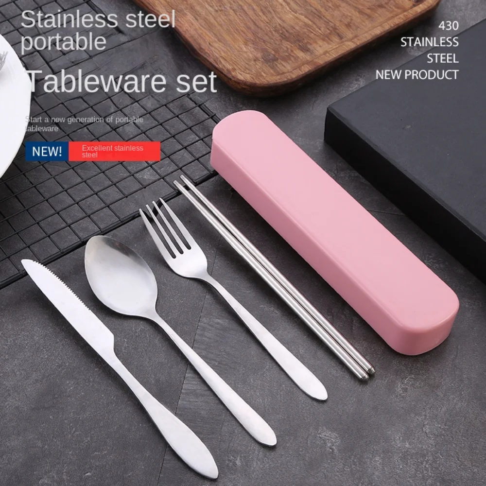 

4Pcs/Set Travel Camping Cutlery Set Portable Tableware Stainless Steel Chopsticks Spoon Fork Steak Knife with Storage Case