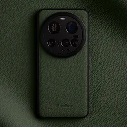 Luxury Genuine Leather Handmade Case with Camera Lens Protector - Premium Cowhide Cover - Mi 15 (Olive Green)