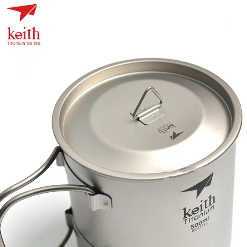 Keith Outdoor Camping Titanium Water Cup Ultralight Portable Folding Handle Hiking Travel Picnic Coffee Cup