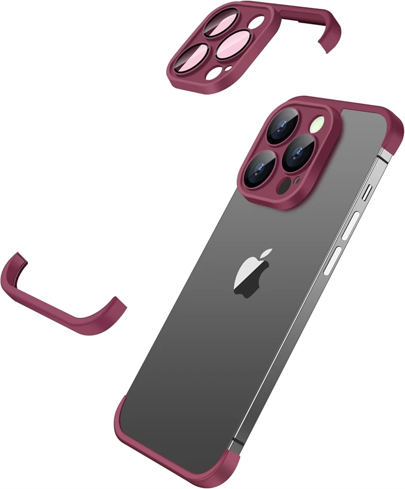 Sleek Orange Frameless Corner Case with Camera Lens Protector