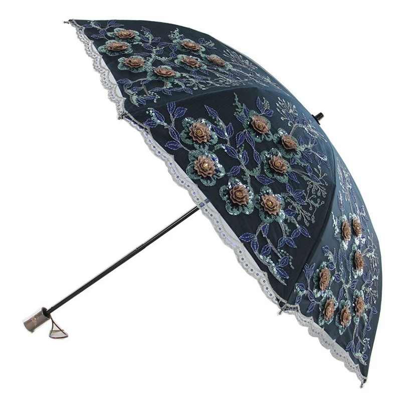 

Двухслойный кружевной зонт с вышивкой, женский зонт от солнца, Свадебный зонт в стиле ретро, двойные складные зонтики принцессы