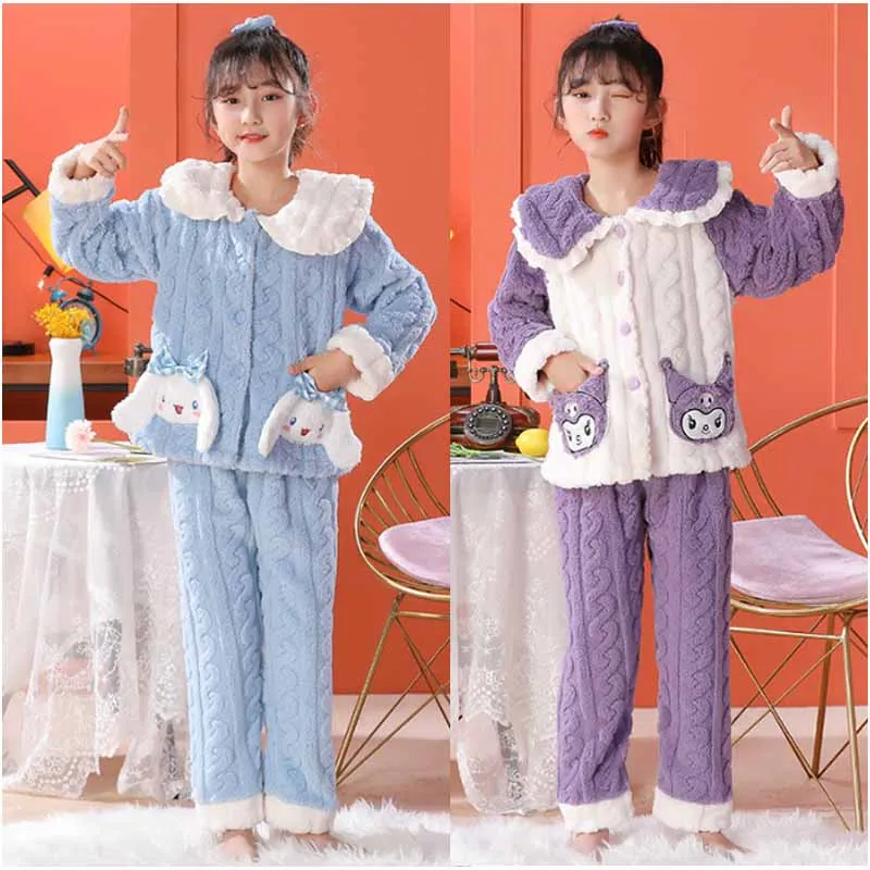 

Sanrios аниме Cinnamoroll My Melody Kuromi милые детские зимние толстые пижамы для девочек в стиле принцессы домашняя одежда