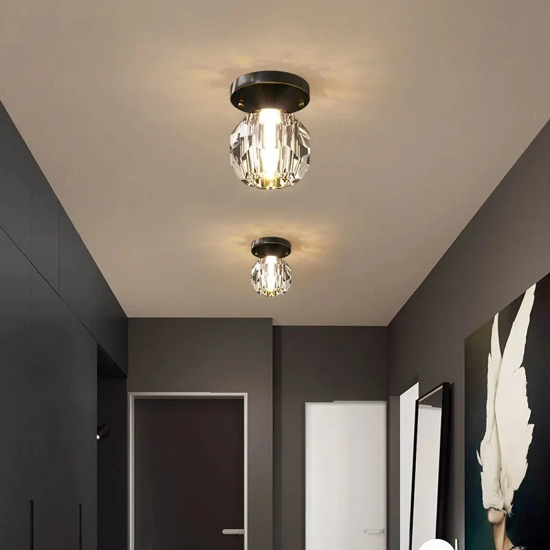 북유럽 럭셔리 크리스탈 LED 천장 조명 램프, 발코니, 복도, 통로, 현관, 화장실, 구리 실내 조명, 황동