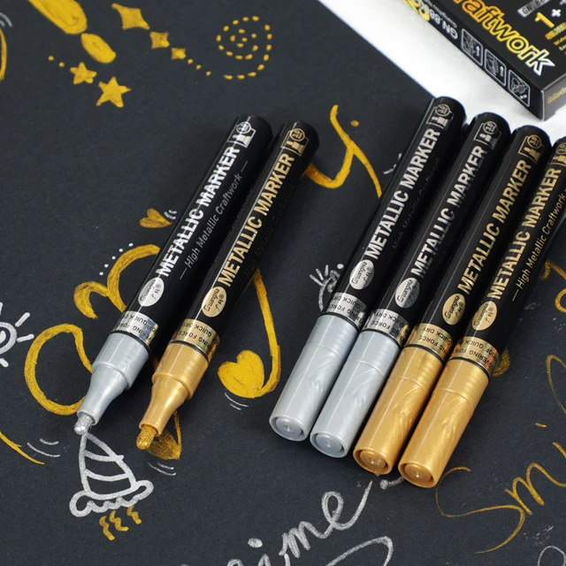 Metallic Gold Permanent Marker  Stationery Gold Silver Markers - 2pcs Gold  Silver - Aliexpress