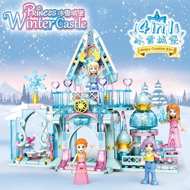 Girl Toy Assembling Building Block Ice and Snow Castle 4 in 1 Model Minifigure Children's Educational Building Block Toy 1