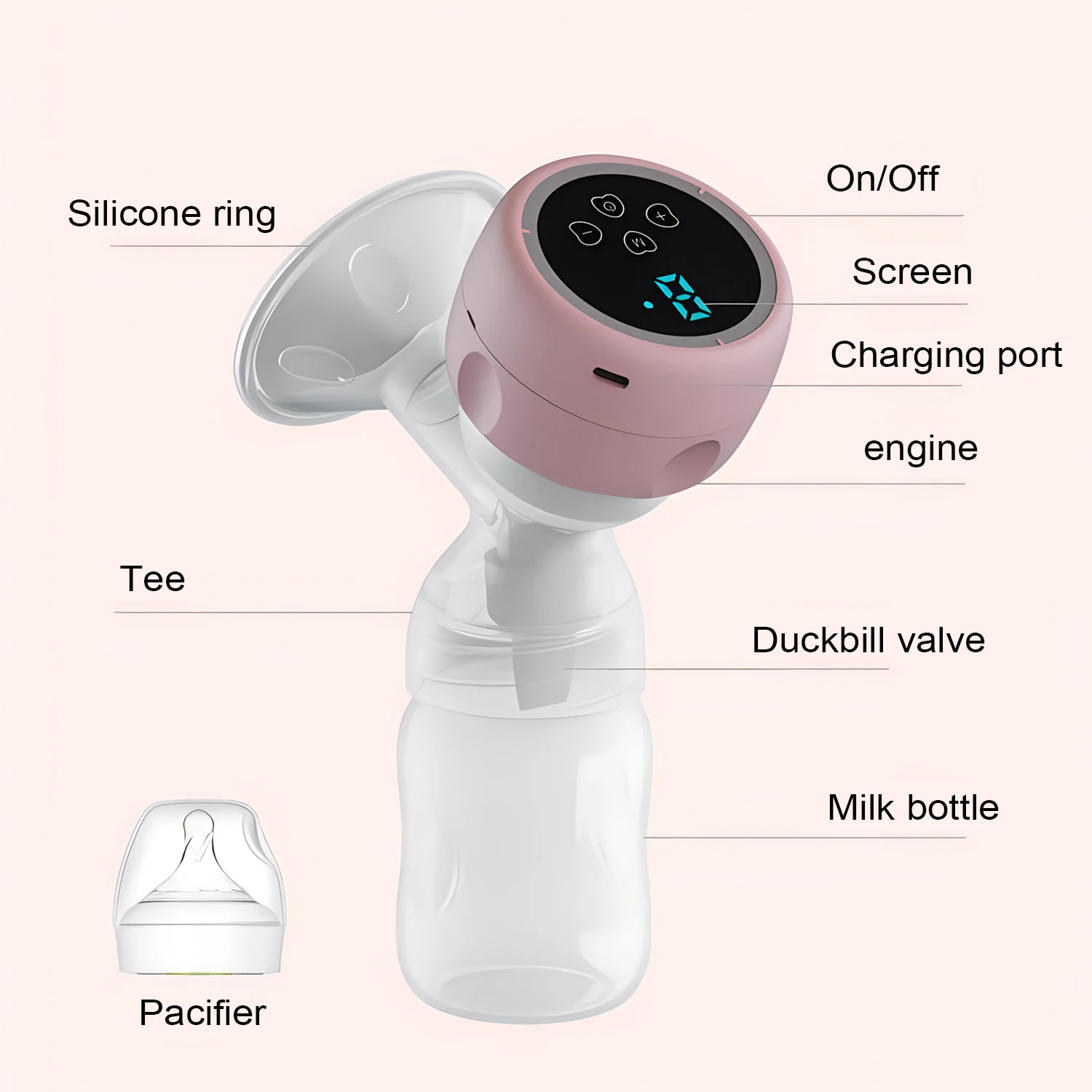 Electric Breast Pump Automatic High Suction Postpartum Comfortable Painless Silent Rechargable