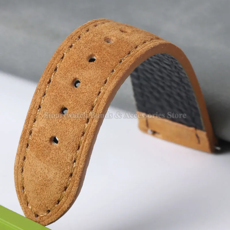 Artisanal Vintage Suede Leather Watch Strap with Handmade Stitching and Quick Release