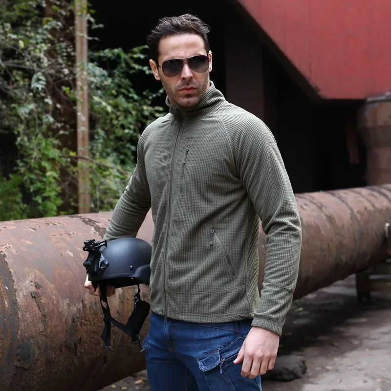 Autumn and Winter New Fleece Warm L3 Tactical Men's Jacket Solid Color Casual Loose Multi Pocket Zippered Outdoor Sports Coat