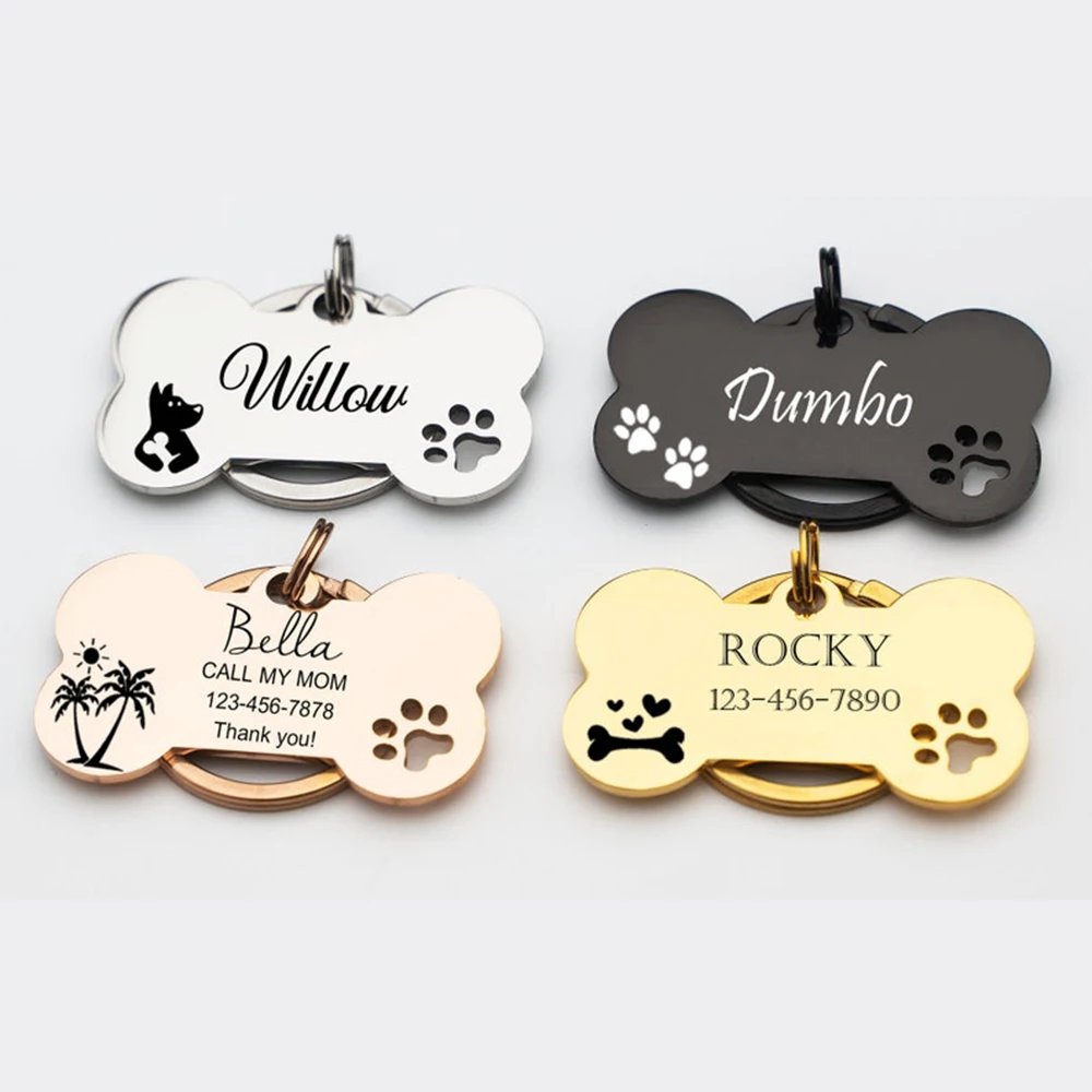Personalized Customized Cute Pet Name Tag Stainless Steel Pet Cat And Dog Name Card Pet Collar Pendant Name Tag