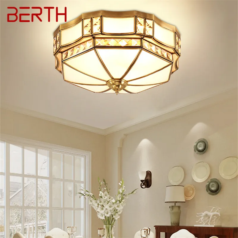 BERTH  Modern Vintage Creative Brass Ceiling Lamp Light Luxury LED Copper Fixtures Decor For Home Bedroom Porch iwhd colorful nordic modern led ceiling light fixtures porch corridor bedroom round glass ball ceiling lamp plafonnier lighting