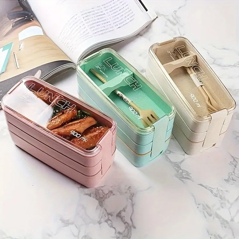 Portable Bento Box, 3-layers Lunch Box, Food Storage Tableware Outdoor Home Kitchen Accessories For Adults & Kids - 6