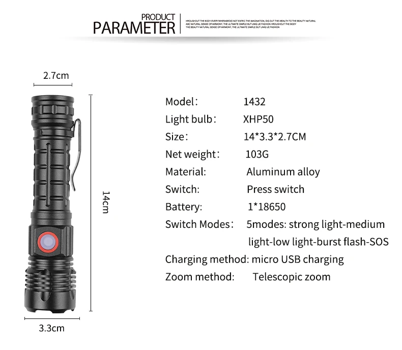 Super Bright XHP50.2 LED Flashlight USB Rechargeable Zoomable Waterproof Flashlight Work Lantern Uses 18650 Battery For Camping hunting flashlights