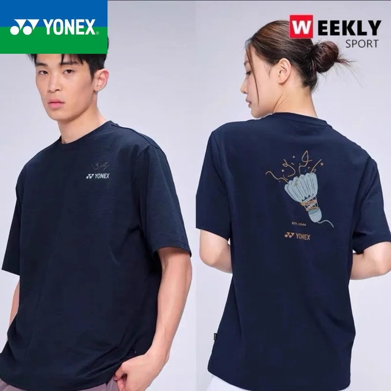 YONEX Summer Men's and Women's Same Style Badminton Robe Breathable Quick drying Versatile Printed Short Sleeve T-shirt Short Sleeve T Shirt Badminton Uniforms
