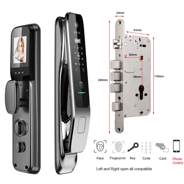 Serrure de porte intelligente à empreintes digitales avec caméra HD 3D, contrôle de l'application Tuya, Wi-Fi, Face Heroes, entrée sans clé pour la maison et le bureau, l'hôtel 2