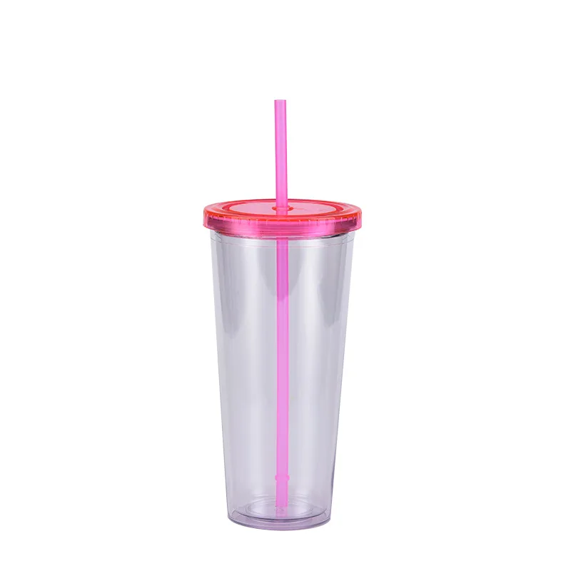 double wall reusable 700ml 710ml 24oz transparent clear plastic cup cold  cup plastic tumbler with straw and lid