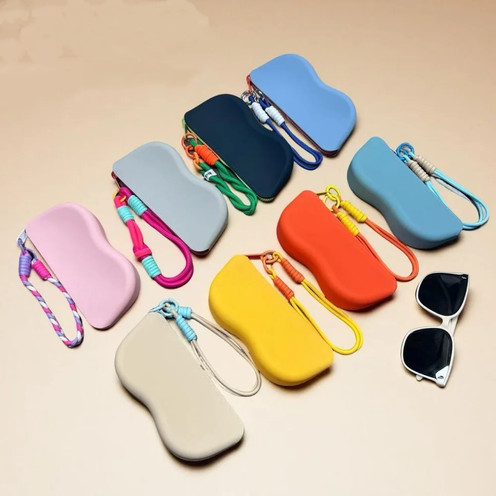 Waterproof Silicone Glasses Case Portable Lanyard Zipper Glasses Bag Multifunctional Lipstick Data Cable Storage Sunglasses Bags