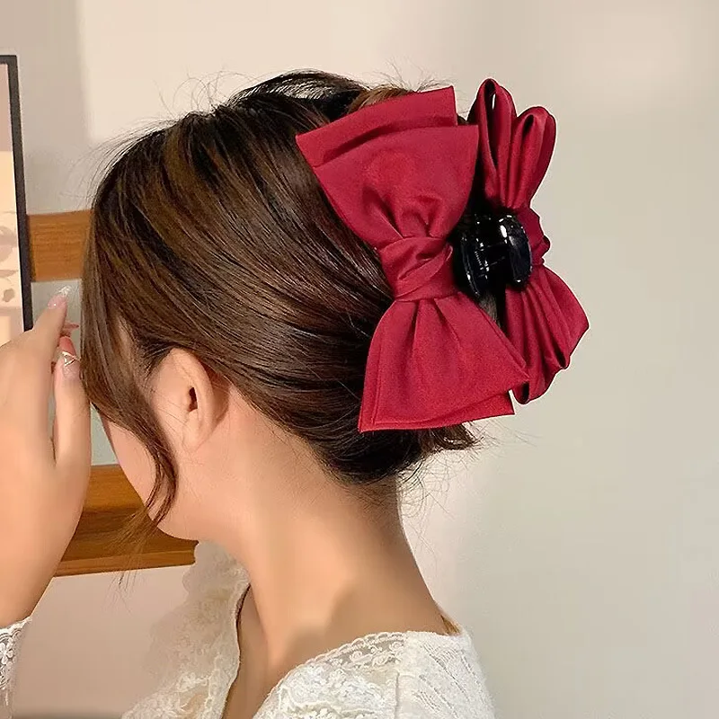 elegant vintage velvet hair claw double sided bow big hair clips butterfly hairpins premium feel fashion versatile hair claws Fashion Butterfly Hairpin Double Sided Big Bowknot Shark Claw Clip Headwear Hairclip High Ponytail Hair Accessories For Women