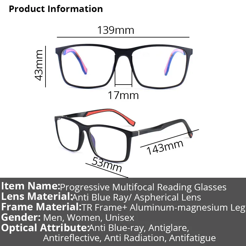 Progressive Multifocal Reading Glasses Anti Blue Light Men's For