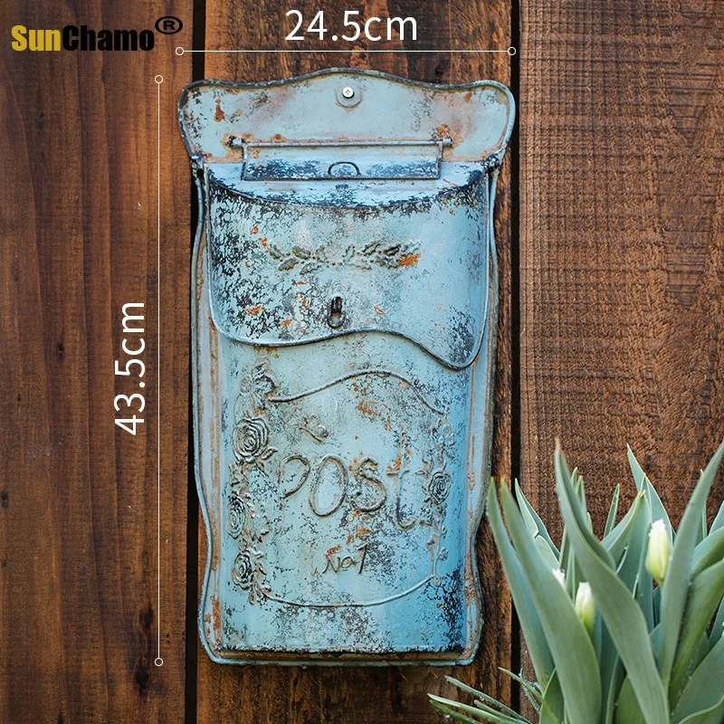 

European Style Retro Iron Mailbox Pastoral Lockable Secure Metal Post Vintage Handmade Letter Newspaper Mail Box F3001