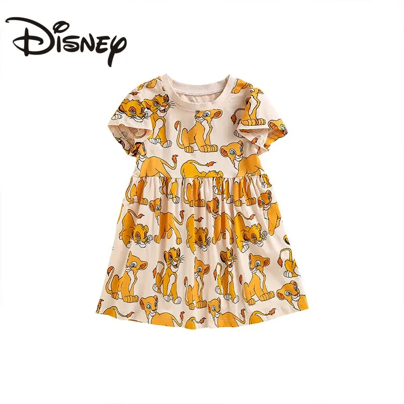 

2023 New Disney Kids' Dresses Lion King Cartoon Summer Half Sleeve Round Neck Girls Sweet And Lovely Dresses For Children
