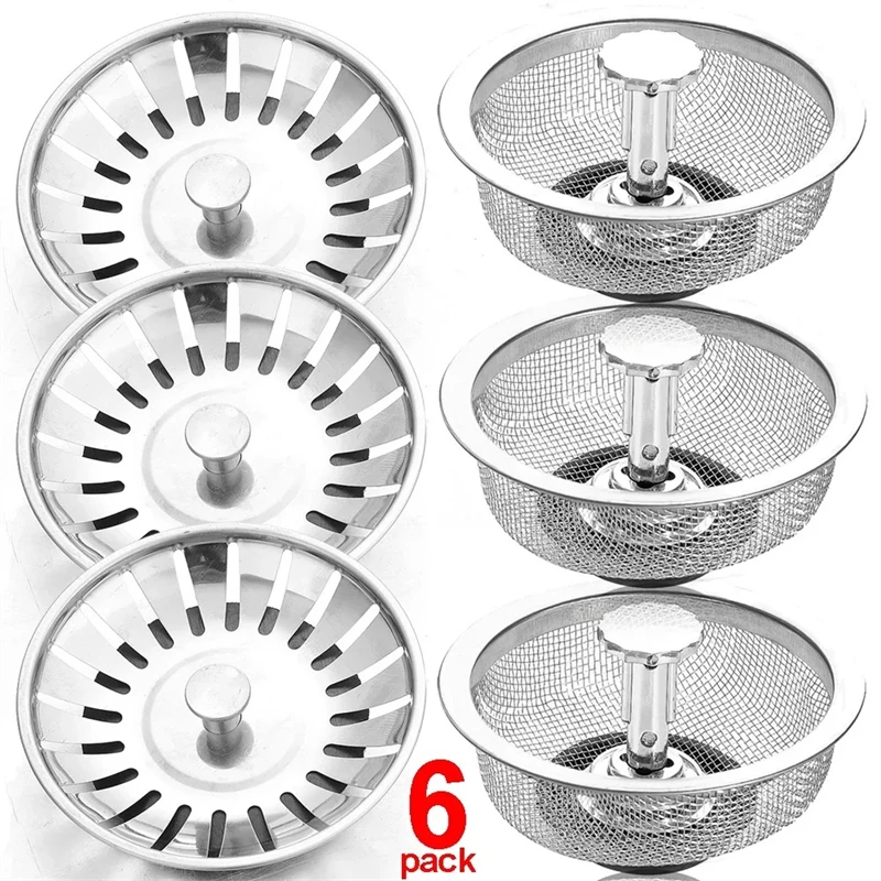 Kitchen Sink Strainers with Handle Stopper Sink Drain Basket Stainless Steel Mesh Filter Waste Hole Trap Strainer