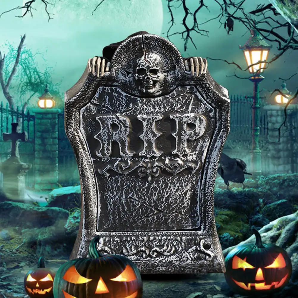 

Halloween Plastic Tombstone Spooky Halloween Tombstone Sound-activated Eyes Movable Skull Haunted House Decoration for Outdoor