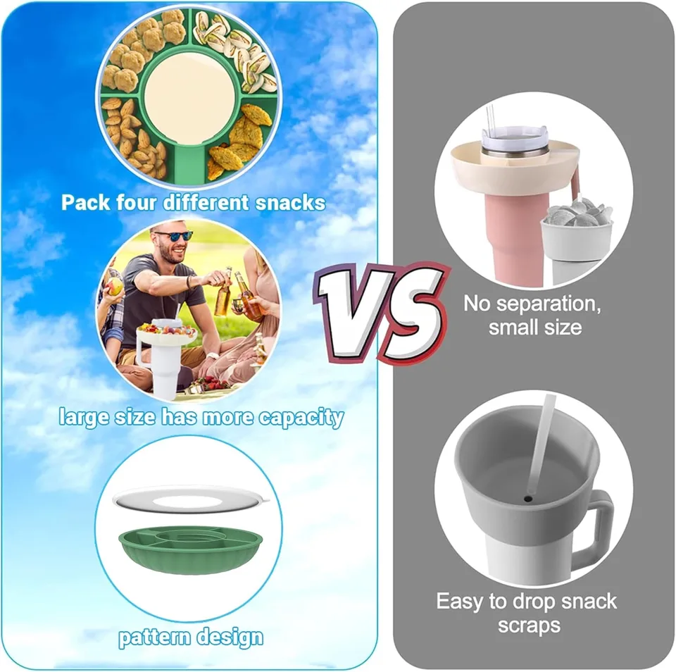 Ciotola Porta Snack In Silicone Per Stanley Cup 30 Oz – 4 Scomparti Con Manico – Accessorio Per Tazza Termica – Perfetta Per Viaggi E Cinema
