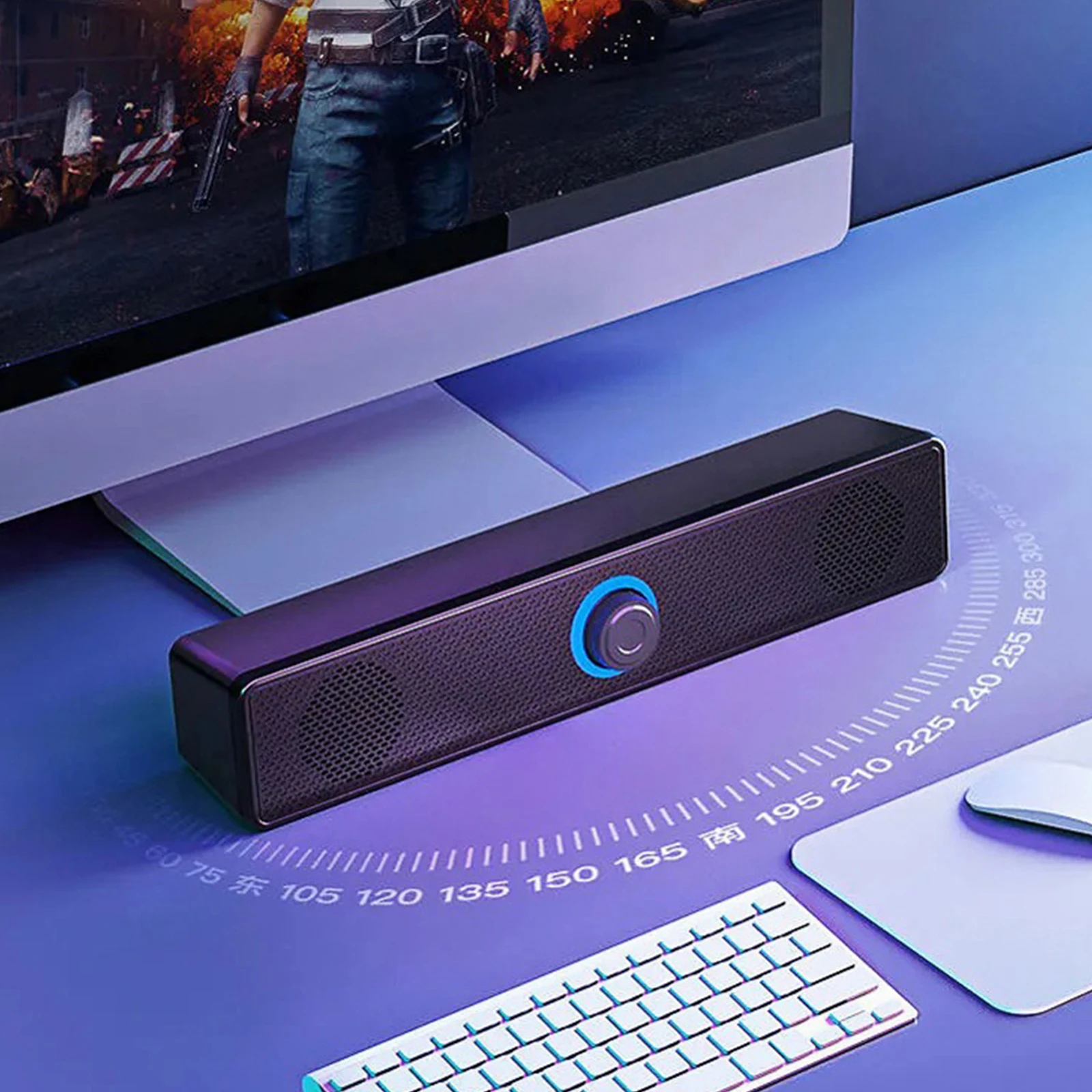BT5.0 유선 데스크탑 PC 스피커 USB 3D 서라운드 사운드바 2가지 모드 야외 여행 피크닉을 위한 고음량 롱 서브우퍼