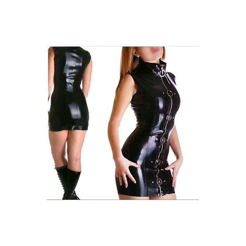 女性用ジッパー付きスタイリッシュなゴムスカート、100-ラテックス、黒のファッション、ユニークなドレス、サイズxxs〜xxl