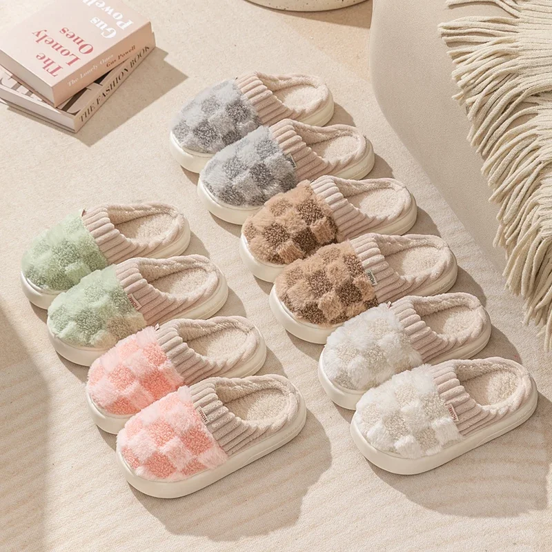 Slippers Sandals Shoes Autum Winter Plush Warm Women Cotton Slippers Casual Indoor Home Toe Wrap Cartoon Slides Men Anti Slip Thick Platform Soft