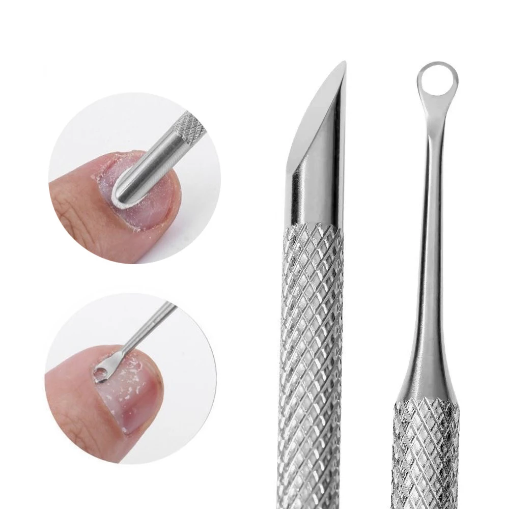 Nail Cuticle Pusher New Nail Double-ended Use Stainless Steel Circle Beveled Head Cuticle Pusher Remover Manicure Sticks Tool