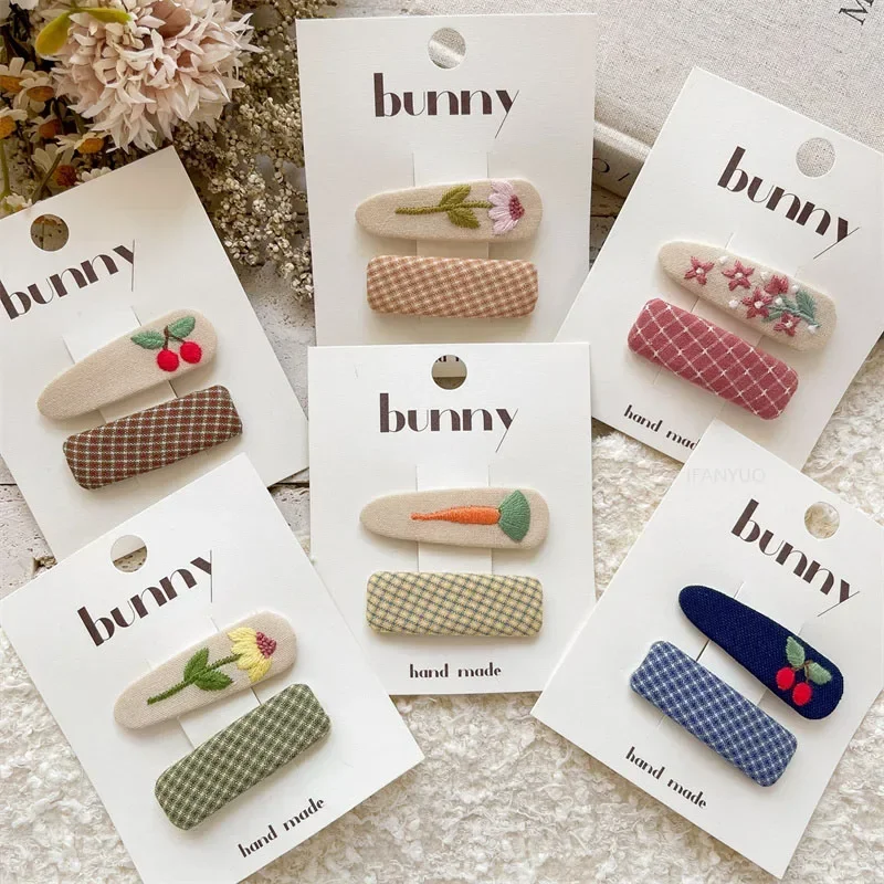 Hair Clips Hair Accessories Korean Sweet Embroidered Flower Infant Children Hair Clips Cute Versatile Cherry Girl Baby Hairpin Fashion Sisters Kids Headwear