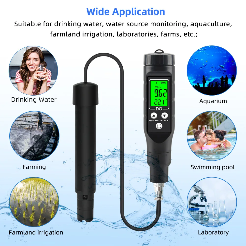 BLE-9100 Smart Bluetooth Dissolved Oxygen Meter 0-30mg/L Professional Aquaculture Do Analyzer Tester for Fish Tank Brewing Wine