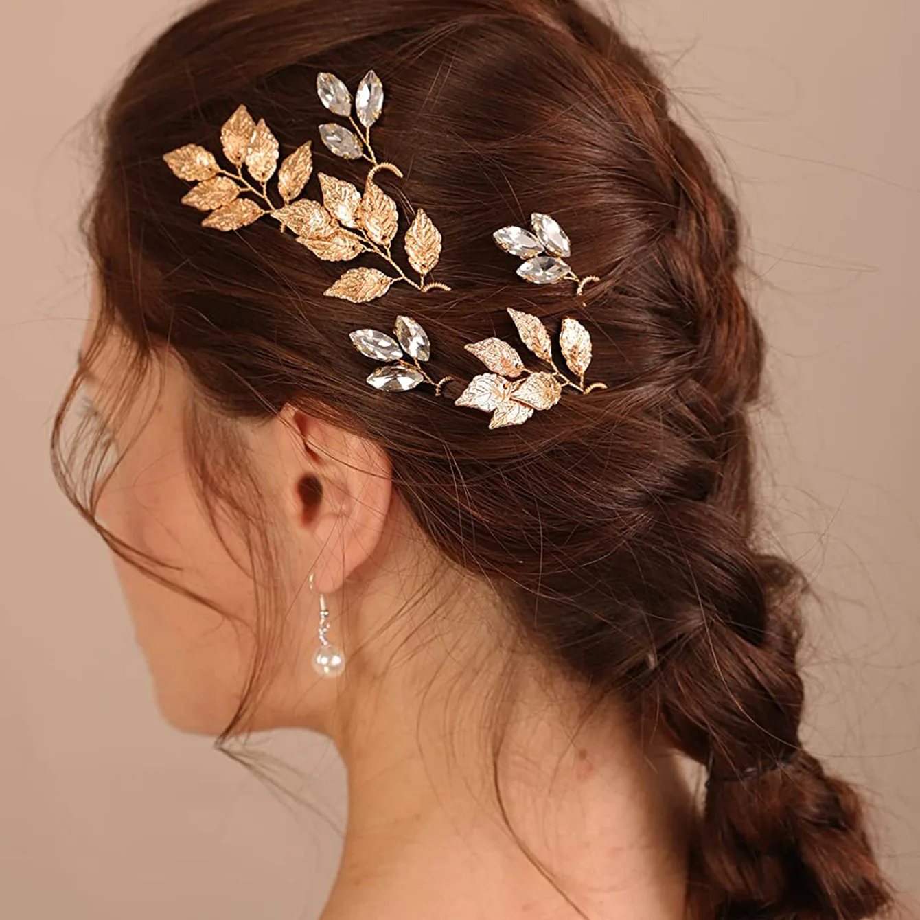 3PCS Bridal Wedding Hair Accessories Gold Color Leaf Hair Pins Clips Women Jewelry Bride Headpiece Headwear Headdress Gifts hair accessories bridal hair accessories