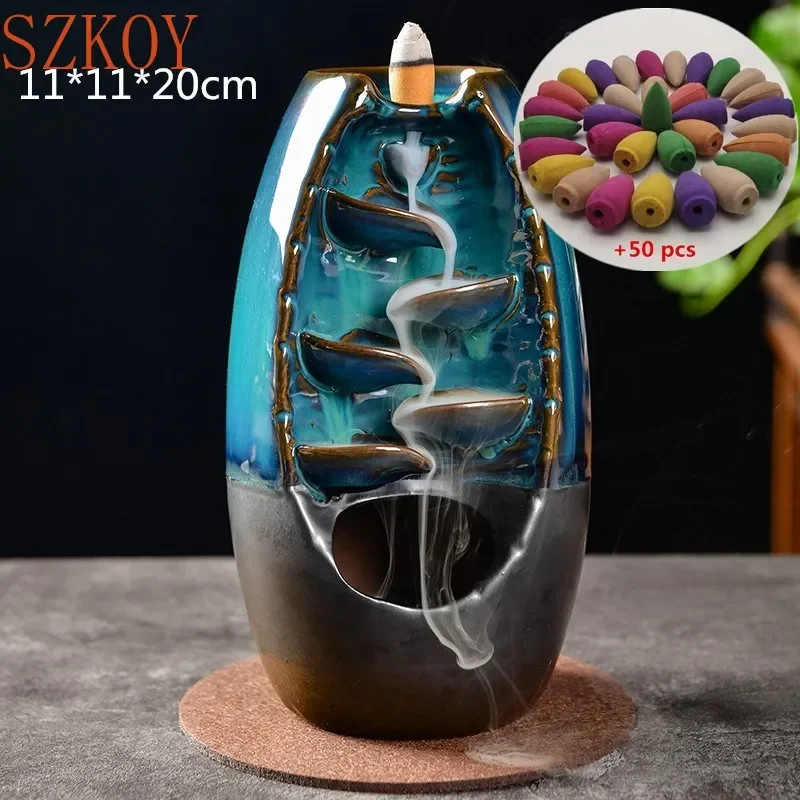 

Free shipping 50PCS Mountain River Handicraft Incense Holder Ceramic Backflow Waterfall Smoke Incense Burner Home Decor