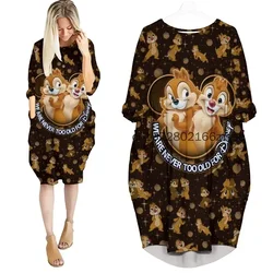 Chip & Dale Women's Batwing Pocket Dress 3D Printed New Disney Oversize Fashion Street Dress Long Sleeve Sleeping Dress