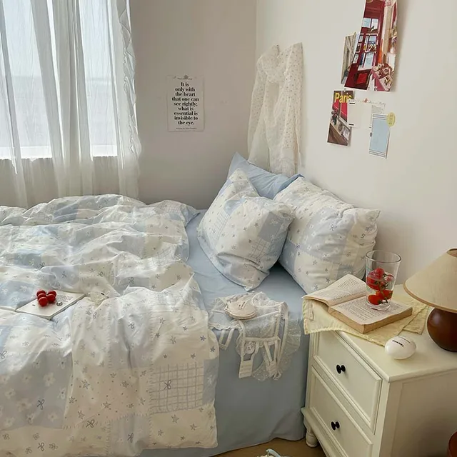 Ensemble de housse de couette bleue 3 pièces (1 * housse de couette + 2 * taie d'oreiller, sans noyau), parure de lit bleue, douce et confortable 4