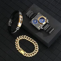 3PCS Top Brand Luxury Black Quartz Watch 3