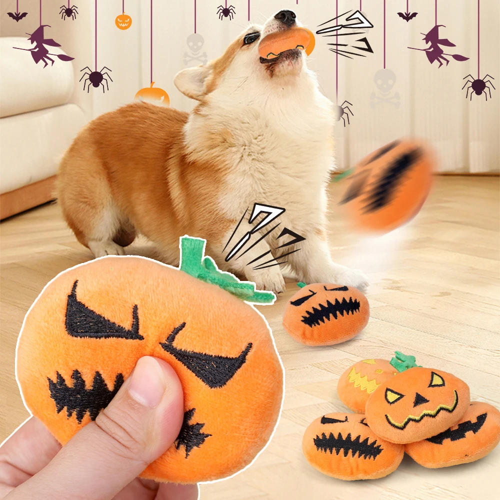 4/1PCS Halloween Pumpkin Pet Biting Toys Funny Soft Plush Dog Tooth Grinding Ball Can Make Sounds Dog Training Toys Pet Products 2