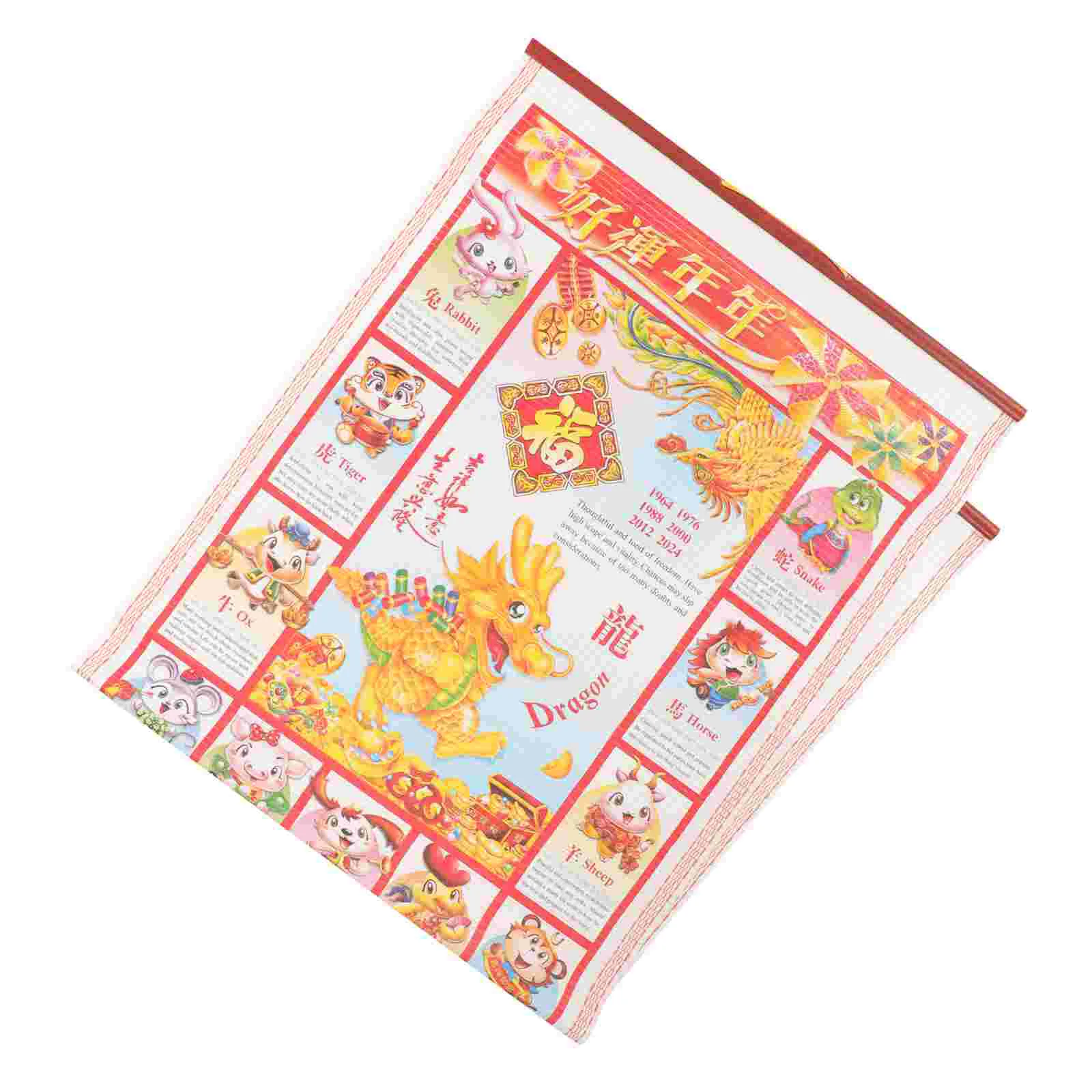 

Chinese New Year Wall Hanging Calendars Traditional Scroll Lunar Calendar Ornament Year Of Dragon Home Decoration